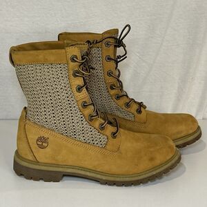 Timberland Shoes Open Weave Wheat/Brown Leather Combat Boots Womens Size 9